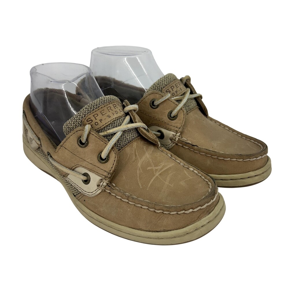 Sperry Top-Sider Shoes Womens Size 6.5M Beige Leather Boat Bluefish 2 Eye Casual